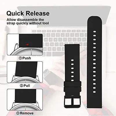 Demonstrates the three-step process for quickly removing and replacing the watch strap without tools, reassuring shoppers that the product is easy to use and maintain.