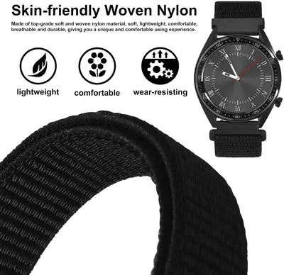 Communicates multiple distinct benefits of the watch band material through a segmented layout with icons and text, reassuring shoppers about comfort, durability, and quality.