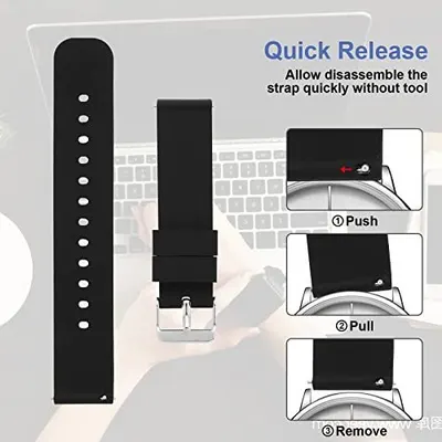Demonstrates the three-step process for quickly removing and replacing the watch strap without tools, reassuring shoppers that the band is easy to swap and customize. Highlights the convenience of…