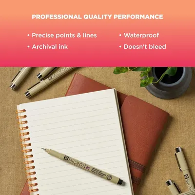 Communicates multiple professional-quality performance benefits of the pen to reassure shoppers that it delivers precision, durability, and reliability for professional or creative use.