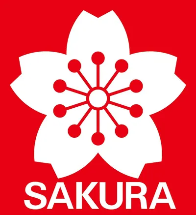 Establishes brand recognition and identity through the prominent display of the Sakura brand logo and name.