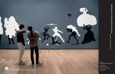 Demonstrates the product (art book/publication) in a real-world museum context, showing visitors engaging with the artwork to create an aspirational and cultural connection.
