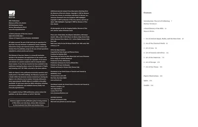 This image shows the copyright page and table of contents of a Museum of Fine Arts Boston publication, providing shoppers with information about the book's structure, chapters, and legal details.