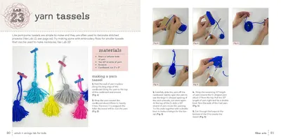 This image teaches shoppers how to create yarn tassels through a clear, numbered step-by-step instructional layout with sequential photos and written directions.