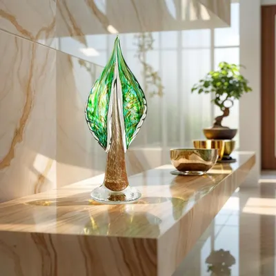 Showcases the decorative glass art piece in a real-world home setting to help shoppers visualize how it would look in their own space.