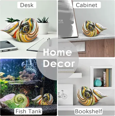 Demonstrates the product's versatility by showing it can be used as decorative home decor in multiple environments including desks, cabinets, fish tanks, and bookshelves.