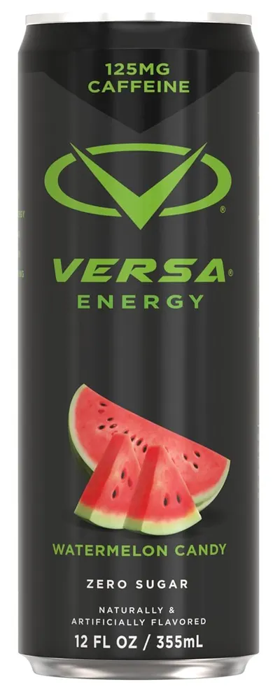 Provides a clean, catalog-style view of the Versa Energy drink can showing the product packaging, branding, and flavor variant without distractions.