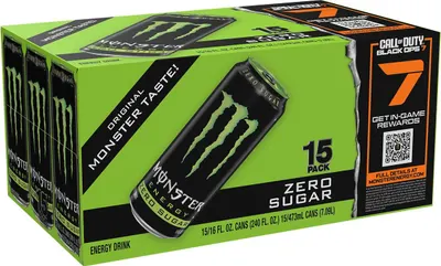 Shows the customer they are purchasing a 15-pack of Monster Energy Zero Sugar drinks, clearly communicating the quantity and value of the bundle.