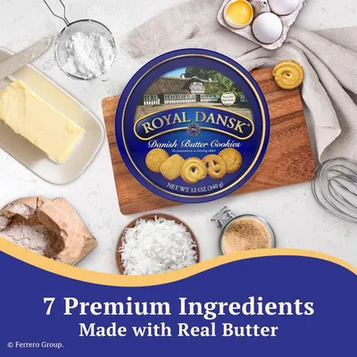 Communicates the quality and authenticity of the product by highlighting that it contains 7 premium ingredients and is made with real butter, reassuring shoppers of superior taste and natural…