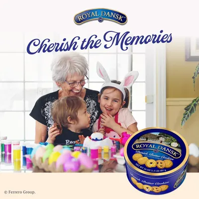 This image communicates the Royal Dansk brand's emotional positioning around family memories and special moments, particularly tied to Easter/holiday celebrations. It aims to associate the product…