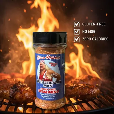 Communicates multiple health-conscious benefits of the seasoning to appeal to shoppers looking for dietary-friendly options. Shows the product in a grilling context with cooked meat to demonstrate…