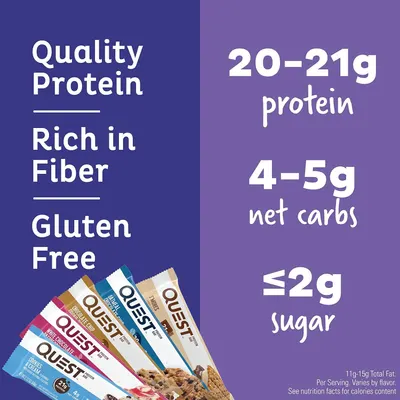 Communicates multiple nutritional benefits and dietary attributes to appeal to health-conscious shoppers looking for protein bars that fit specific dietary needs.