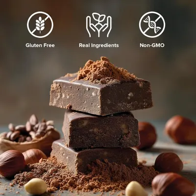 Communicates multiple health and quality benefits of the product through three distinct certification icons, reassuring health-conscious shoppers about ingredient quality and dietary compatibility.