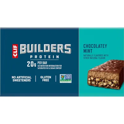 Communicates multiple key product benefits in a segmented layout to reassure health-conscious shoppers that the protein bar meets their dietary needs and quality standards.