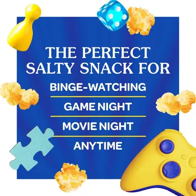 Demonstrates the product's versatility by showing it's suitable for multiple entertainment scenarios including binge-watching, game night, movie night, and anytime snacking.