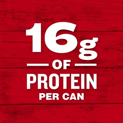 Communicates the product's high protein content per can to appeal to health-conscious shoppers and those seeking nutritional value. Highlights the key nutritional benefit of 16g protein per can in a…