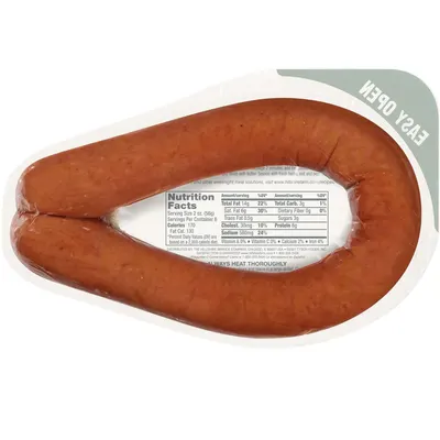 Displays the packaged product in a clean, catalog-style format to show shoppers exactly what they will receive, including the nutrition facts label and easy-open packaging feature.