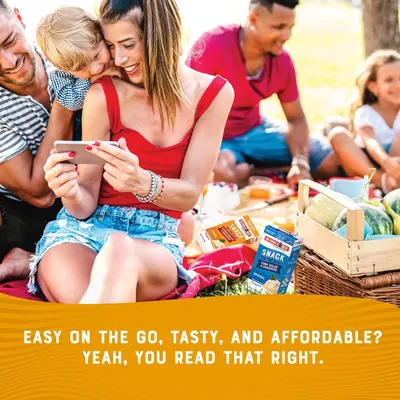 Communicates three key benefits of the product—convenience for on-the-go use, great taste, and affordability—to appeal to busy families and outdoor lifestyles.