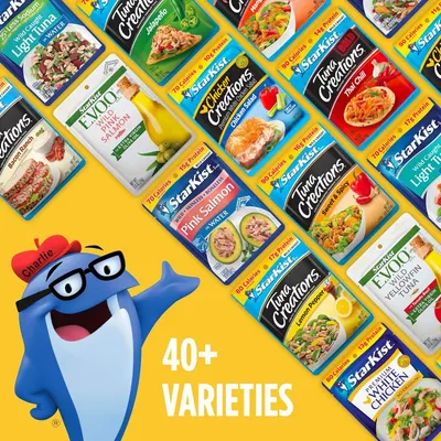 Showcases the brand's extensive product portfolio with multiple flavors and varieties to help shoppers understand the breadth of options available and reinforce brand recognition through the mascot…