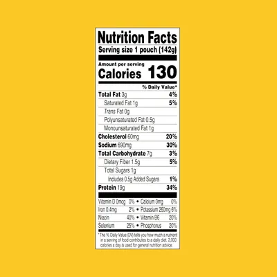 Provides complete nutritional facts to inform shoppers about the product's calorie content, macronutrients, vitamins, and minerals per serving.