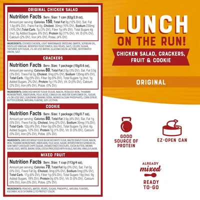 Shows the complete contents of the lunch kit to help shoppers understand exactly what they receive in the package. Highlights multiple convenience and nutritional benefits of the product including…