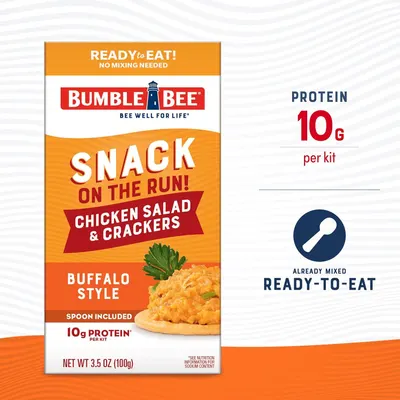 Highlights the high protein content (10g per kit) to communicate the product's nutritional value and appeal to health-conscious shoppers looking for protein-rich snacks. Emphasizes the convenience…