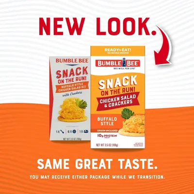 Communicates to shoppers that the product has a new look/packaging design while reassuring them that the product quality and taste remain the same during the transition period.