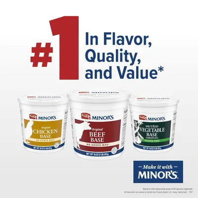 Communicates the brand's market leadership claim and showcases the product line variety (Chicken Base, Beef Base, Vegetable Base) to build trust and help shoppers understand the brand's range of…