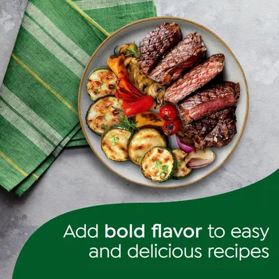 Demonstrates the product's ability to add bold flavor to meals, showing an appetizing prepared dish to inspire shoppers and communicate culinary versatility.