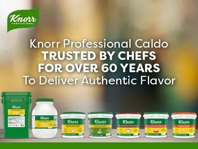 Communicates the brand's long-standing credibility and professional heritage while showcasing the product line variety to build trust with professional chefs and foodservice buyers.