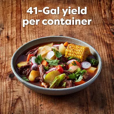 Communicates the generous 41-gallon yield per container to emphasize value, efficiency, and the product's ability to produce a large quantity of food.
