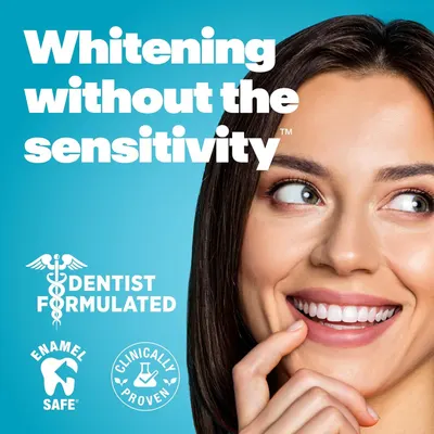 Communicates that the product delivers teeth whitening results without causing sensitivity, reassuring shoppers who may have concerns about discomfort from whitening treatments. Highlights…