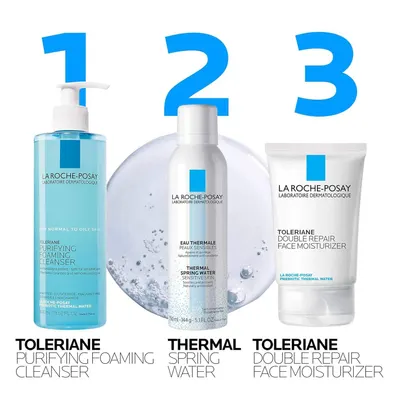 Demonstrates a simple 3-step skincare regimen using La Roche-Posay products to guide shoppers through proper product usage sequence.