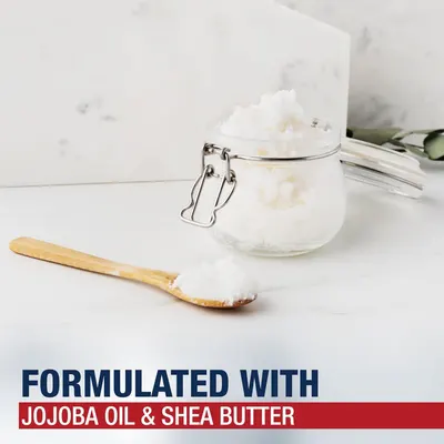 Highlights the product's natural, premium formulation with jojoba oil and shea butter to communicate quality and skin-nourishing benefits.