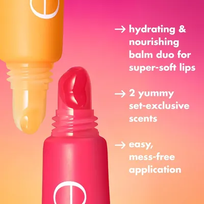 Communicates three distinct product benefits in a segmented layout to show shoppers the multiple advantages of this lip balm duo.