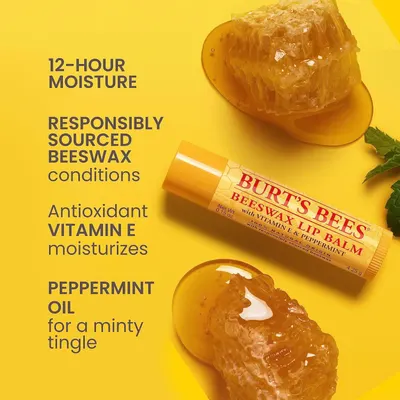 Communicates multiple distinct benefits of the lip balm including long-lasting moisture, sustainable sourcing, antioxidant protection, and refreshing peppermint sensation to appeal to…