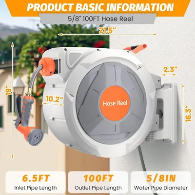 Provides exact dimensional measurements of the hose reel to help shoppers understand the physical size and ensure it fits their space.