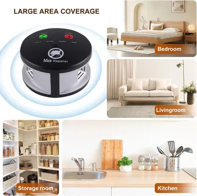 Demonstrates the versatility of the mice repeller by showing it can be effectively used in multiple rooms throughout the home, reassuring shoppers of its wide-ranging applicability. Highlights the…