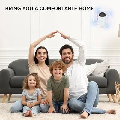 Communicates the product's role in creating a comfortable, happy home environment by showing a family enjoying their living space together.