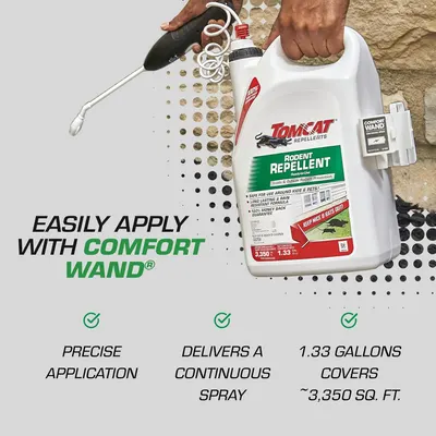 Communicates multiple benefits of the Comfort Wand applicator system: ease of use, precision, continuous spray delivery, and large coverage area to reassure shoppers of convenient and effective…