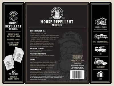 Provides step-by-step directions for using the mouse repellent pouches, including placement, coverage area, and replacement timing to ensure effective pest control. Demonstrates the versatility of…