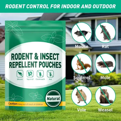 Demonstrates the product's versatility by showing it repels multiple types of rodents and pests (mouse, rat, squirrel, mole, vole, weasel) in both indoor and outdoor environments.
