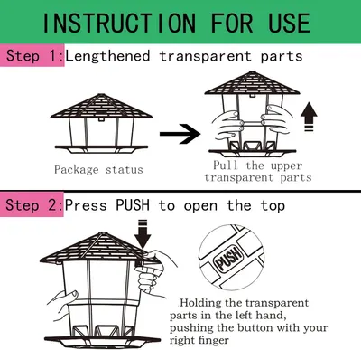 Provides step-by-step visual instructions to guide the customer through the assembly and opening mechanism of the product, ensuring ease of setup and proper usage.