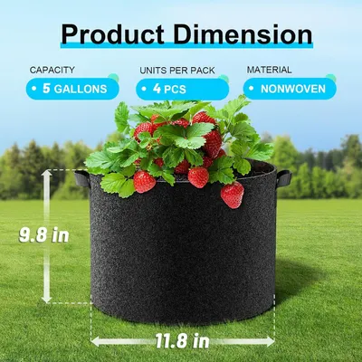 Communicates the exact physical size of the grow bag (9.8 inches height, 11.8 inches width) to help shoppers understand if it fits their space and gardening needs. Highlights multiple key product…