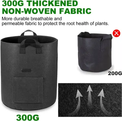 Demonstrates that the 300G thickened fabric version is superior to the thinner 200G competitor product, emphasizing enhanced durability, breathability, and permeability for better plant root health.…