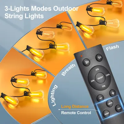 Communicates the product's versatility and convenience through multiple controllable features including three lighting modes (Lighting, Breath, Flash), timer options (3H, 5H), brightness levels…