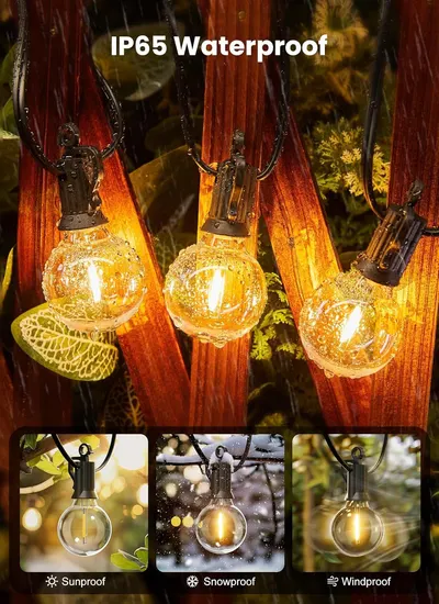 Demonstrates the product's versatility and durability across multiple weather conditions (sun, snow, wind) to reassure shoppers that these lights can withstand various outdoor environments…