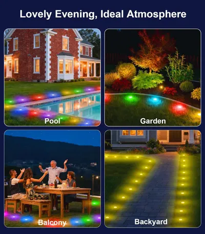 Demonstrates the versatility of the lighting product by showing it can be used in multiple outdoor environments and settings to create ambiance.