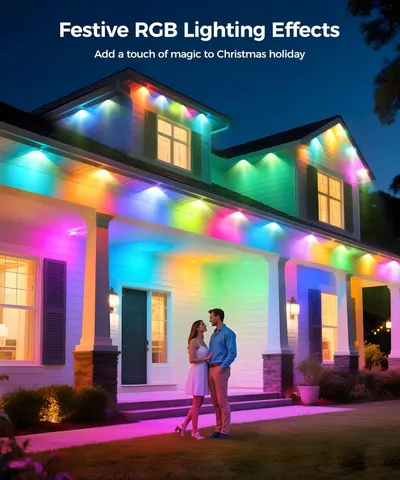 Positions the RGB lighting product as a festive Christmas decoration solution, showing how it transforms a home with colorful holiday lighting effects to create magical seasonal ambiance.…