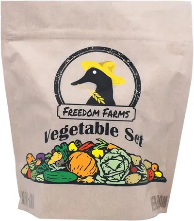 Establishes brand recognition and trust by prominently displaying the Freedom Farms logo and brand name, positioning the product as part of a recognizable brand family.